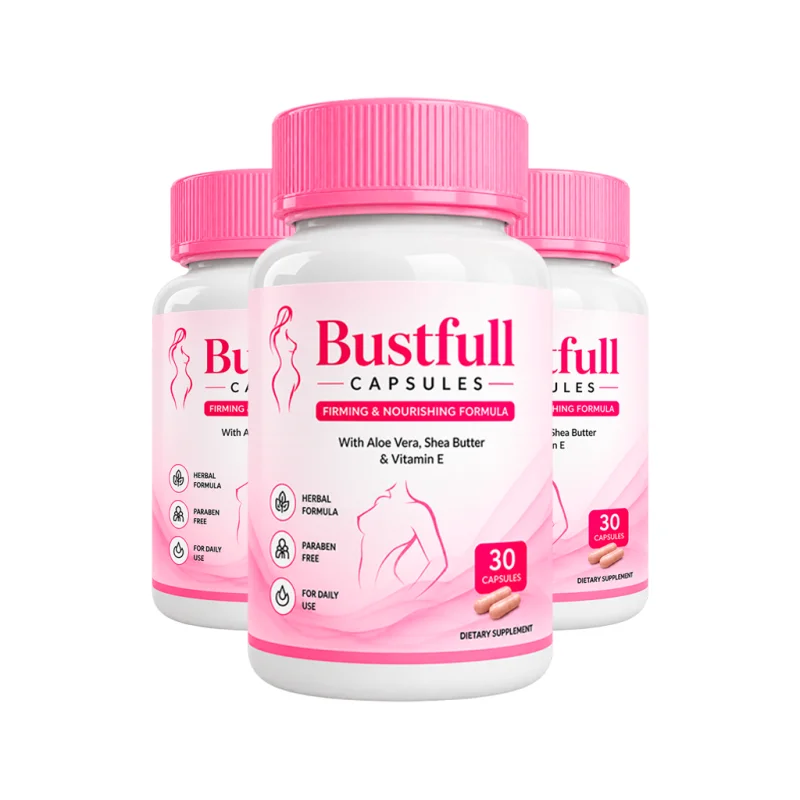 Bustfull — pink bottle of herbal, paraben-free capsules, 30 count